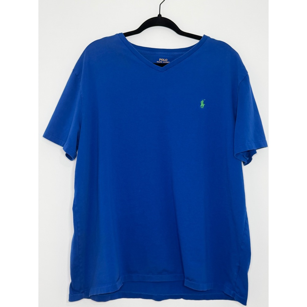 Polo Ralph Lauren V-Neck T-Shirt XXL Blue Green Pony Cotton